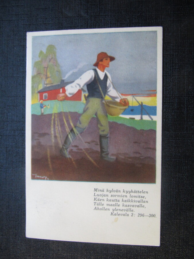 Minä kylvän kyyhättelen... Martta Wendelin. Postikortti