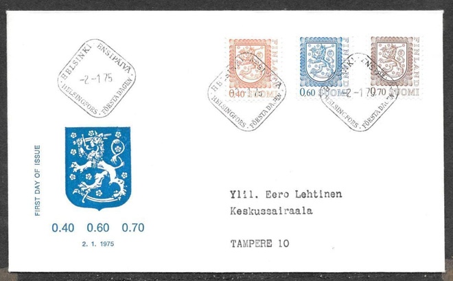 Yleismerkit 1975 0,40/ 0,60/0,70 FDC (LAPE 759-761)