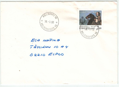 1990 Hgin yliopisto 2,00 mk loistoleimainen kirje