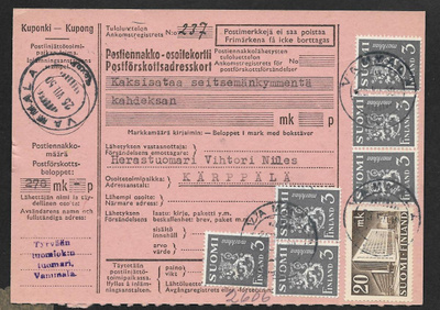 P-en. kortti - Yl.m. 3+20mk (LAPE 6x343+302) Varkaus 25.7.50