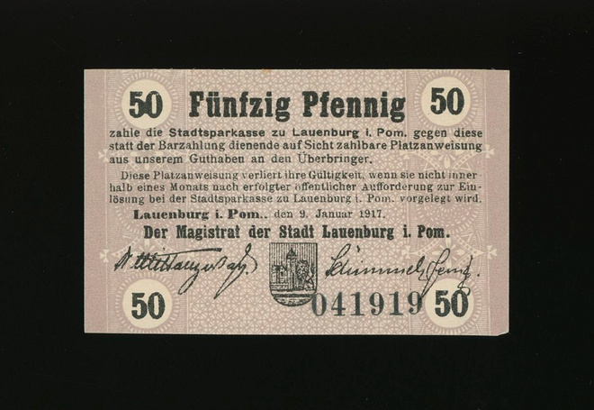Saksa Notgeld 50 Pfennig, Lauenburg 9.1.1917