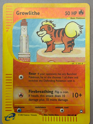 Pokémon Growlithe 80/147 Reverse Holo Aquapolis e-Reader WOT