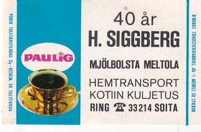 Mjölbolsta Meltola, H. Siggberg 40 år, Paulig   b548
