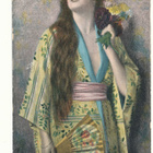 Nainen ja viuhka - vanha Carte Postale - pikkukuva 1