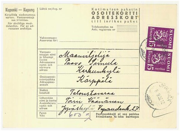 1950 15mk violetti pari paketti
