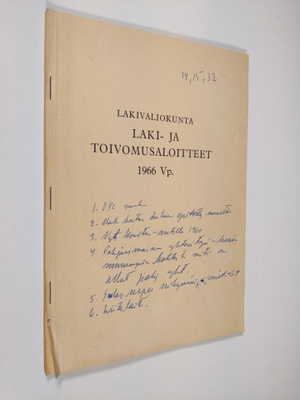Lakivaliokunta - laki- ja toivomusaloitteet 1966 Vp.
