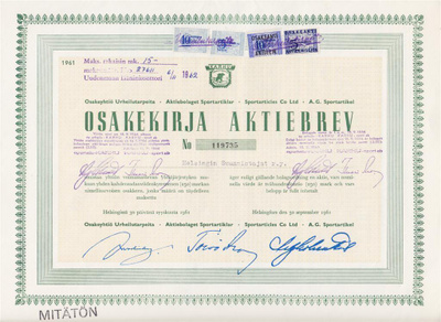 OKK 1961 Urheilutarpeita (KARHU) Oy, Helsinki pörssi osakek