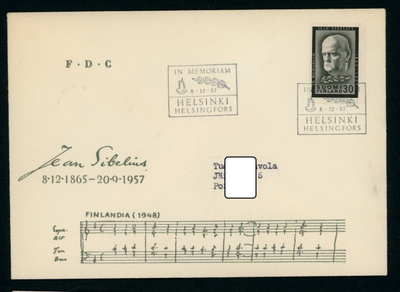 FDC 1957 Sibelius + tuloleima