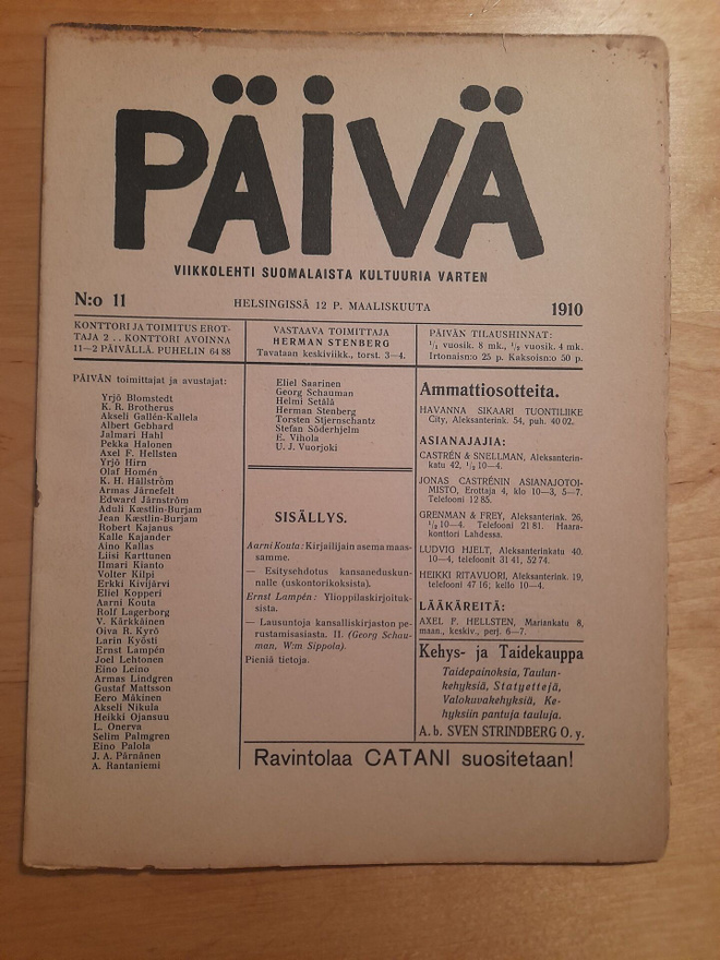 2 kpl PÄIVÄ lehteä vuodelta 1910 nrot 11 ja 20