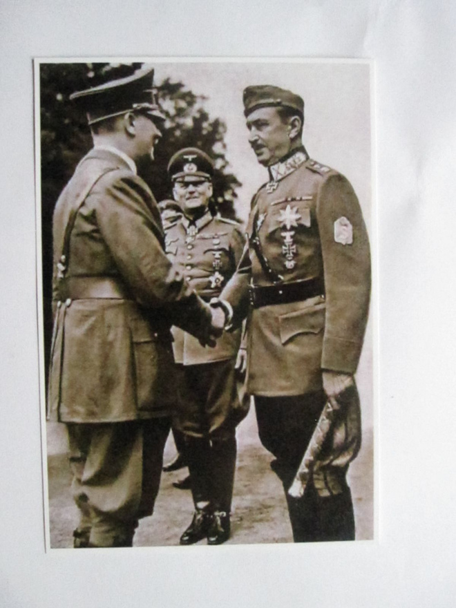 Hitler Mannerheimin 75V syntymäpäivillä 4.6.1942 postikortti