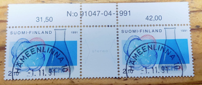 1991 Kemian Juhlavuosi välilöpari (LaPe 1155-1156) leimattu