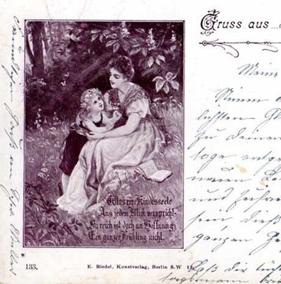 ÄITI / Viktoriaanisen ajan äiti ja tytär niityllä. 1900-l.