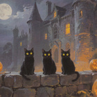 Halloween kolme mustaa kissaa ja kurpitsat - pikkukuva 1