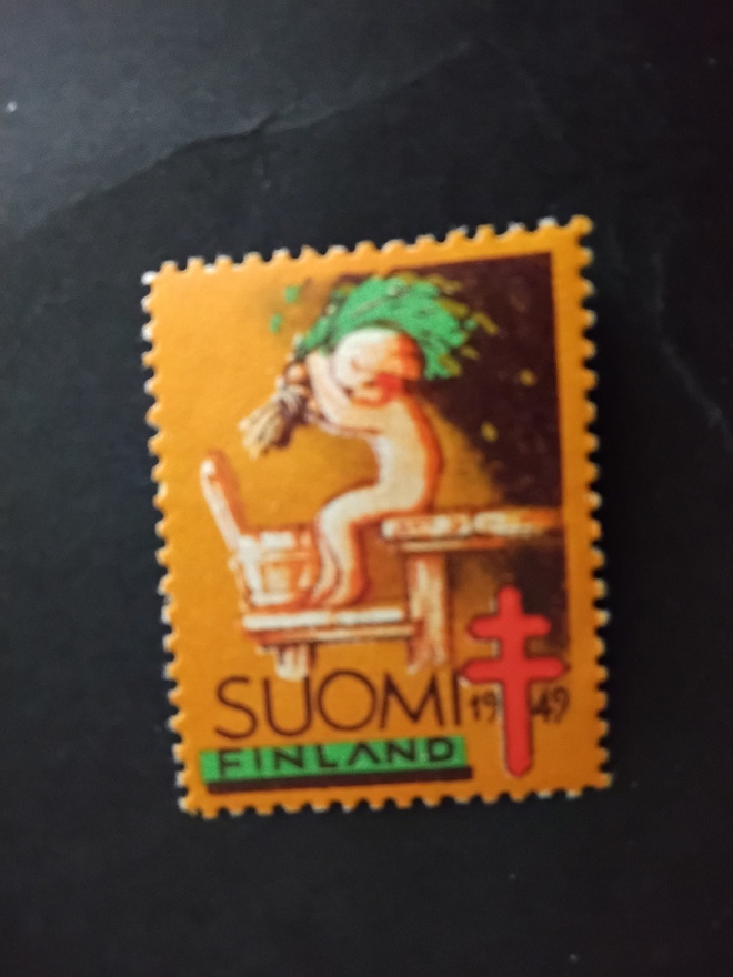 1949 tub joulumerkki  poika  löylyssä **