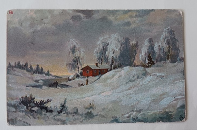 Talo kuuraisten koivujen ja hankien keskellä, p. 1912