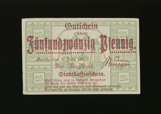 Saksa Notgeld 50 Pfennig, Kyritz 1.7.1920