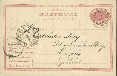 Ruotsi 1885 ehiökortti Saksaan