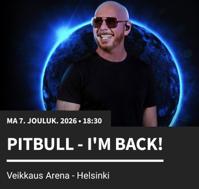 Pitbullin keikalle lippu Helsinkiin 7.12.2026