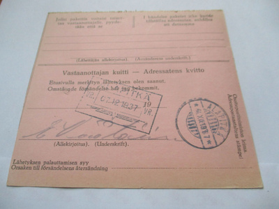 1937 ALAPITKÄ asemaleima postiennakolla