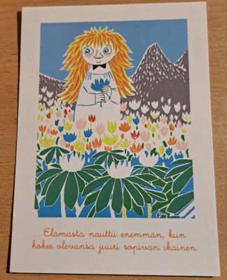 Muumikortti, teksti Elämästä nauttii enemmän.... kulkematon