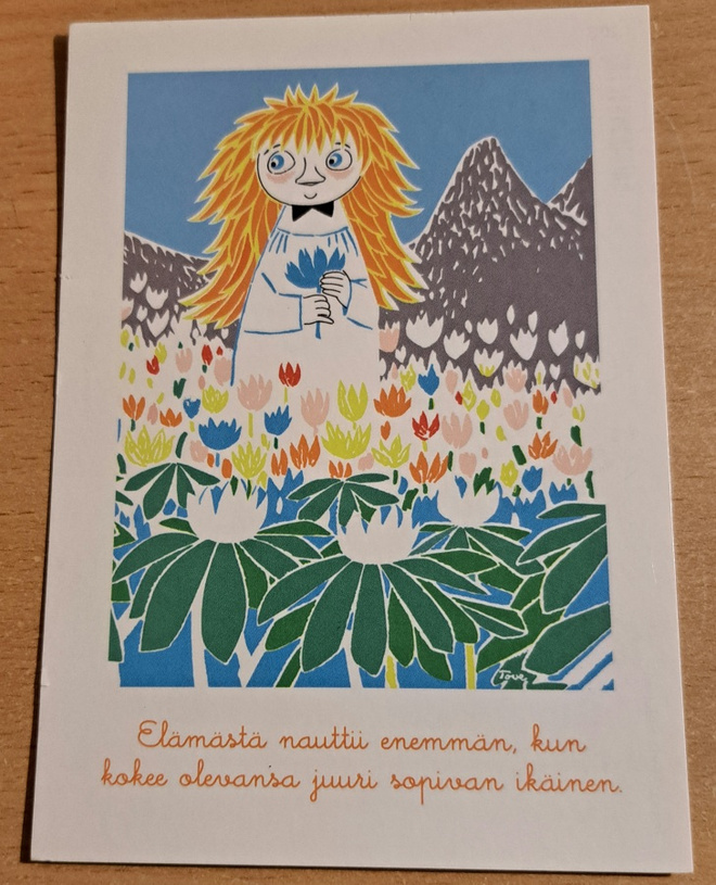 Muumikortti, teksti Elämästä nauttii enemmän.... kulkematon