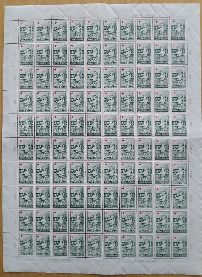 24.11.1955 Punainen Risti 25+5mk vihreäarkki. LAPE 449.**