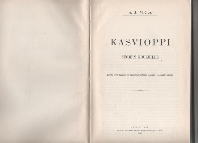 Mela,A.J.:Kasvioppi Suomen kouluille,SKS 1900,sid.,5.p.