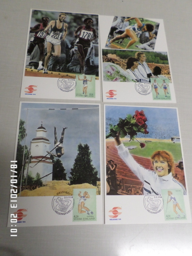 4  kpl  Urheilukortteja   Helsinki 5.5,1994  Ensipäiväleimat