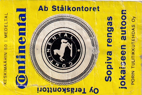 Oy Teräskonttori, Continental, Tulitikkuetiketti.  s102
