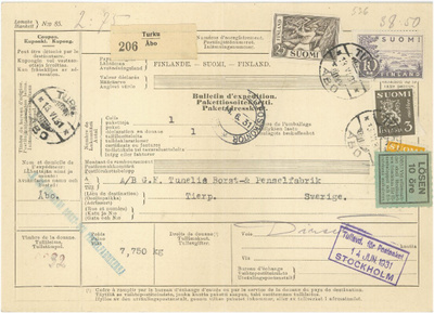 1931 Postipaketti Ruotsiin direct