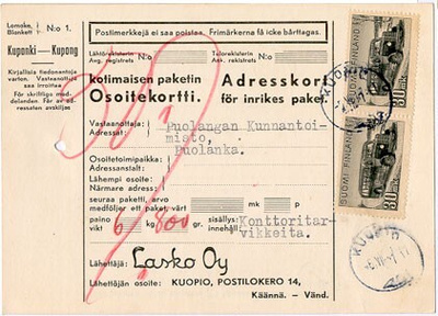 M30 1947 30mk postiauto pari tilaavievä paketti