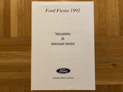 Esite Ford Fiesta 1992 varusteet ja tekniset tiedot