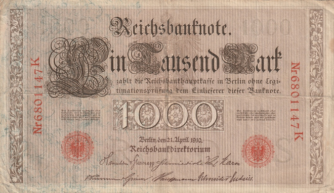 GERMANY 1000 MARK 1910 KL1 (K15-S85)