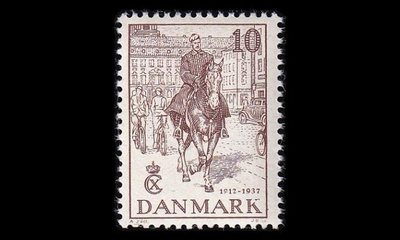 Tanska 238 ** Christian X 25 vuotta vallassa 10 öre (1937)