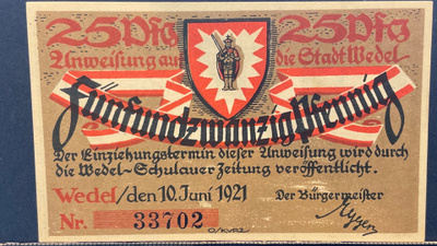 25 pfg die Stadt Wedel 10.Juni 1921