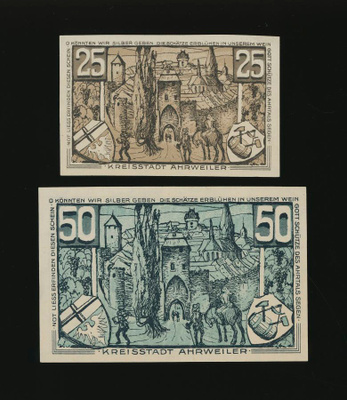 Saksa Notgeld 25, 50 Pfg, Ahrweiler 1921