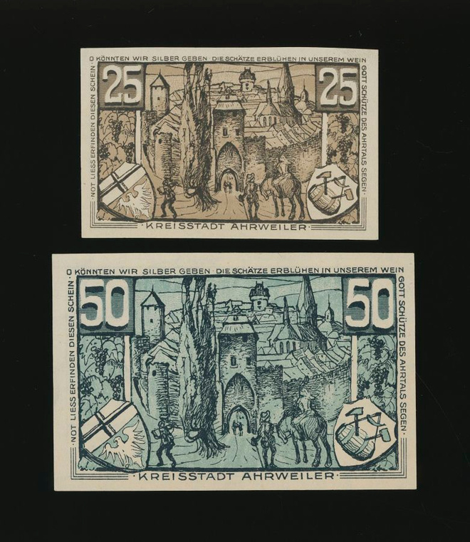 Saksa Notgeld 25, 50 Pfg, Ahrweiler 1921