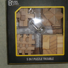 4 kpl puisia ja 1 metallinen pulmapeli / puzzle trouble - pikkukuva 1