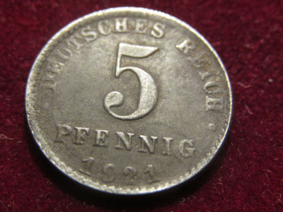 5 pfennig 1921. Saksan keisarikunta-Deutsches Reich