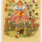 Lapsi - Tyttö, kissa ja lankakerä - Kortti 1940-50-luvulta - pikkukuva 2