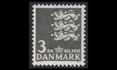 Tanska 483 ** Vaakuna 3 kr vihert.musta (1969)