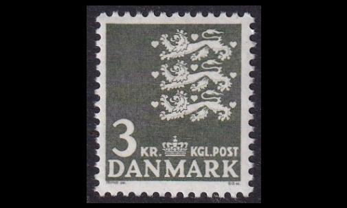 Tanska 483 ** Vaakuna 3 kr vihert.musta (1969)