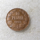 10 Penniä  1909  kulkematon  kl 9 - pikkukuva 3
