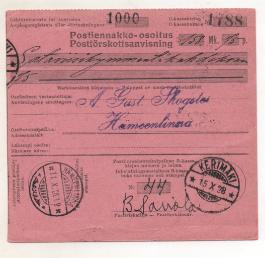 POSTIENNAKKO-OSOITUS 1928,  vanha kortti