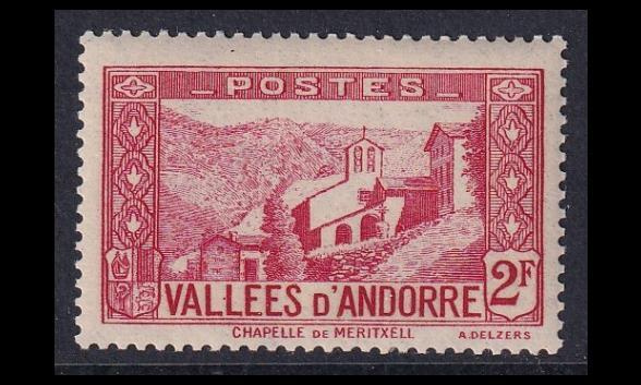 Andorra Fr 80 ** Maisema kirkko 2 Fr punainen (1941)