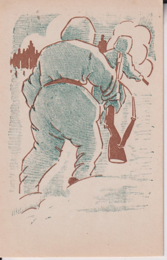 Sotilaat, lumipuvut, kivääri, Kenttäposti  ,  e37