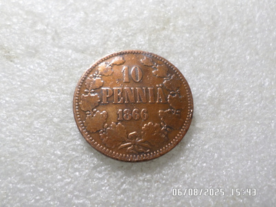 10   penniä   1866  kulkenut   siistikuntoinen  kl 8