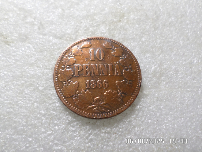 10   penniä   1866  kulkenut   siistikuntoinen  kl 8