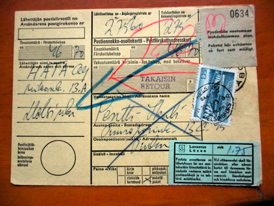 1965 Hki palautunut postiennakko