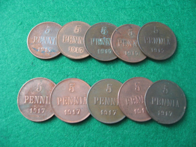 10 kpl 5 penniä - 1917